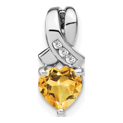 Sterling Silver Citrine & Diamond Heart Pendant