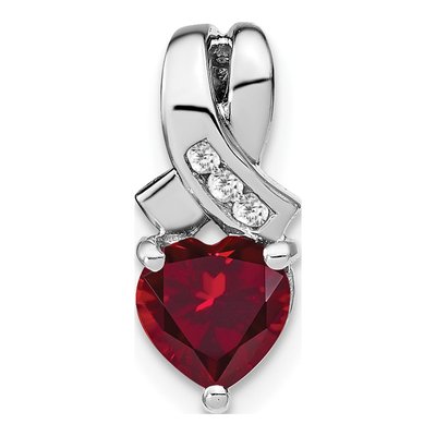 Sterling Silver Lab-Created Ruby & Diamond Heart Pendant