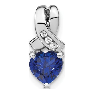Sterling Silver Lab-Created Sapphire & Diamond Heart Pendant