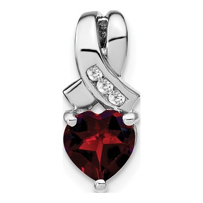 Sterling Silver Garnet & Diamond Heart Pendant