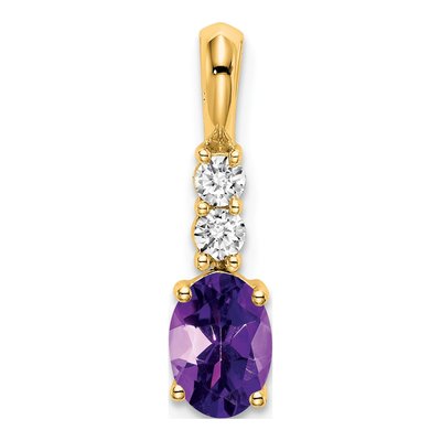 14K Yellow Gold 1/8 ct tw Amethyst & Diamond February Pendant