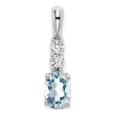 14K White Gold 1/8 ct tw Aquamarine & Diamond Oval March Pendant
