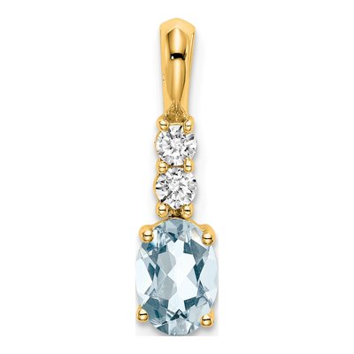 14K Yellow Gold 1/8 ct tw Aquamarine & Diamond Birthstone Pendant
