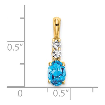 14K Yellow Gold 1/8 ct tw Sky Blue Topaz & Diamond Pendant – view 2