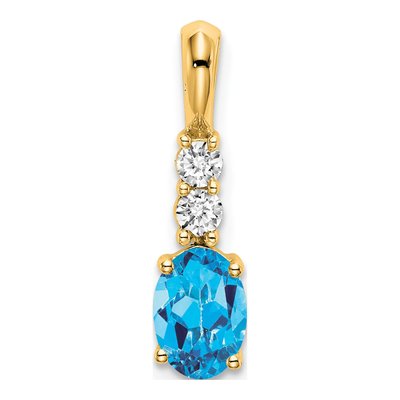 14K Yellow Gold 1/8 ct tw Sky Blue Topaz & Diamond Pendant