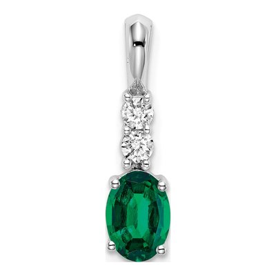 14K White Gold 1/8 ct tw Lab-Created Emerald & Diamond Oval May Pendant