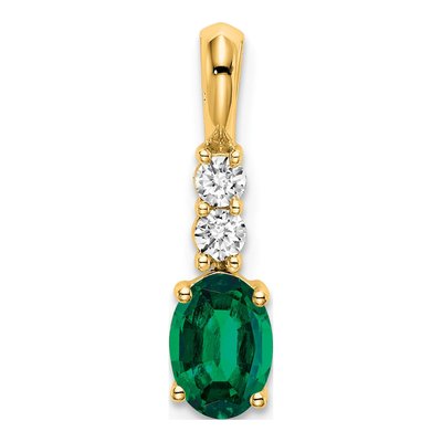 14K Yellow Gold 1/8 ct tw Lab-Created Emerald & Diamond May Pendant