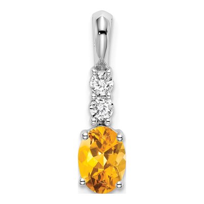 14K White Gold 1/8 ct tw Citrine & Diamond Oval November Pendant