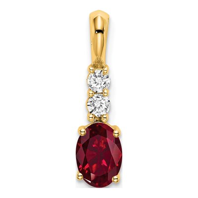 14K Yellow Gold 1/8 ct tw Lab-Created Ruby & Diamond July Pendant