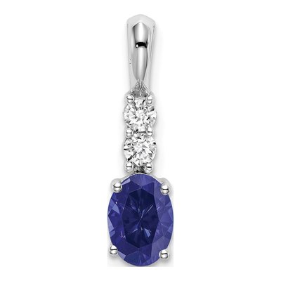 14K White Gold 1/8 ct tw Lab-Created Sapphire & Diamond Oval September Pendant