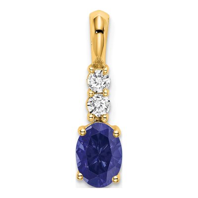14K Yellow Gold 1/8 ct tw Lab-Created Sapphire & Diamond Oval September Pendant