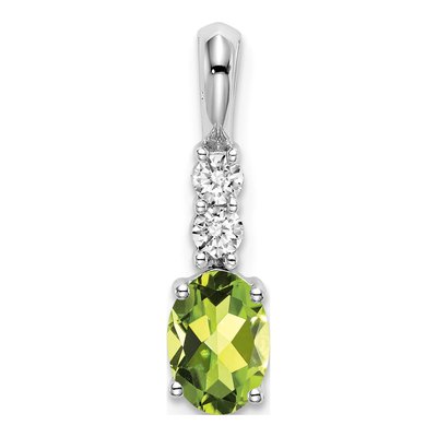 14K White Gold 1/8 ct tw Peridot & Diamond Oval Pendant