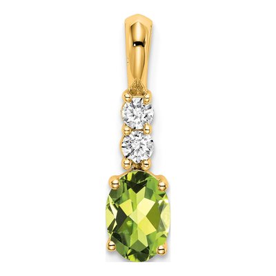 14K Yellow Gold 1/8 ct tw Peridot & Diamond August Pendant