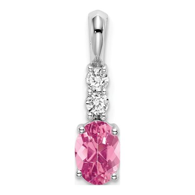 14K White Gold 1/8 ct tw Pink Tourmaline & Diamond Pendant
