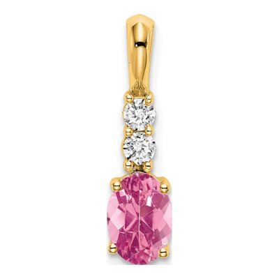 14K Yellow Gold 1/8 ct tw Pink Tourmaline & Diamond Pendant