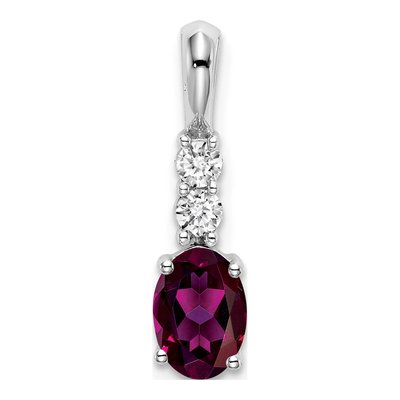 14K White Gold 1/8 ct tw Rhodolite Garnet & Diamond Oval Pendant