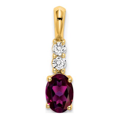 14K Yellow Gold 1/8 ct tw Rhodolite Garnet & Diamond Oval June Pendant