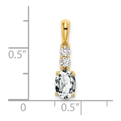 14K Yellow Gold 1/8 ct tw White Topaz & Diamond Oval April Pendant – view 2