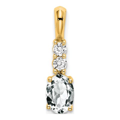 14K Yellow Gold 1/8 ct tw White Topaz & Diamond Oval April Pendant