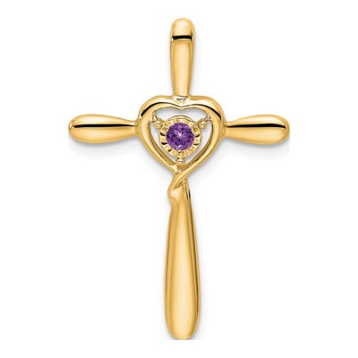 14K Yellow Gold Amethyst Cross Heart Slide Pendant