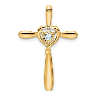 14K Yellow Gold Aquamarine March Cross Charm