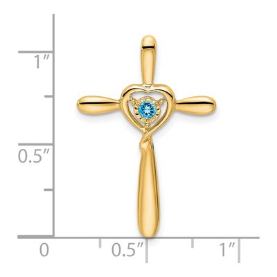 14K Yellow Gold Sky Blue Topaz December Birthstone Cross Charm – view 2