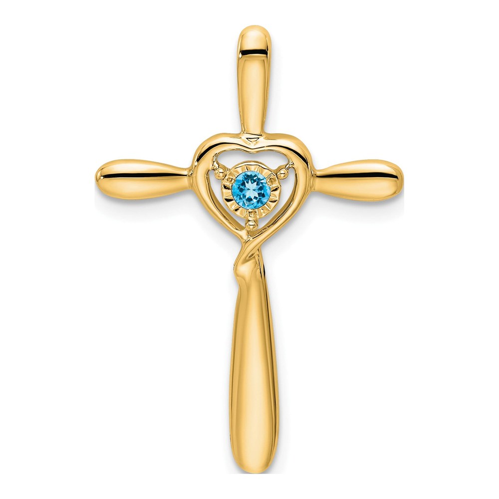 14K Yellow Gold Sky Blue Topaz December Birthstone Cross Charm