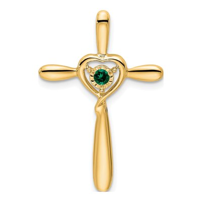 14K Yellow Gold Lab-Created Emerald Cross Heart Slide Pendant