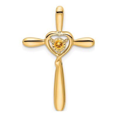 14K Yellow Gold Citrine November Cross Slide Pendant