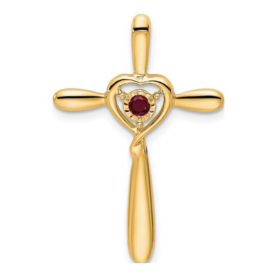 14K Yellow Gold Lab-Created Ruby July Heart Slide Pendant