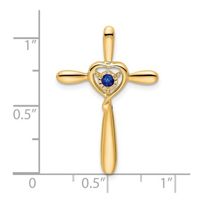 14K Yellow Gold Lab-Created Sapphire September Birthstone Cross Heart Slide Pendant – view 2