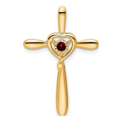 14K Yellow Gold Garnet Cross Heart Slide Pendant