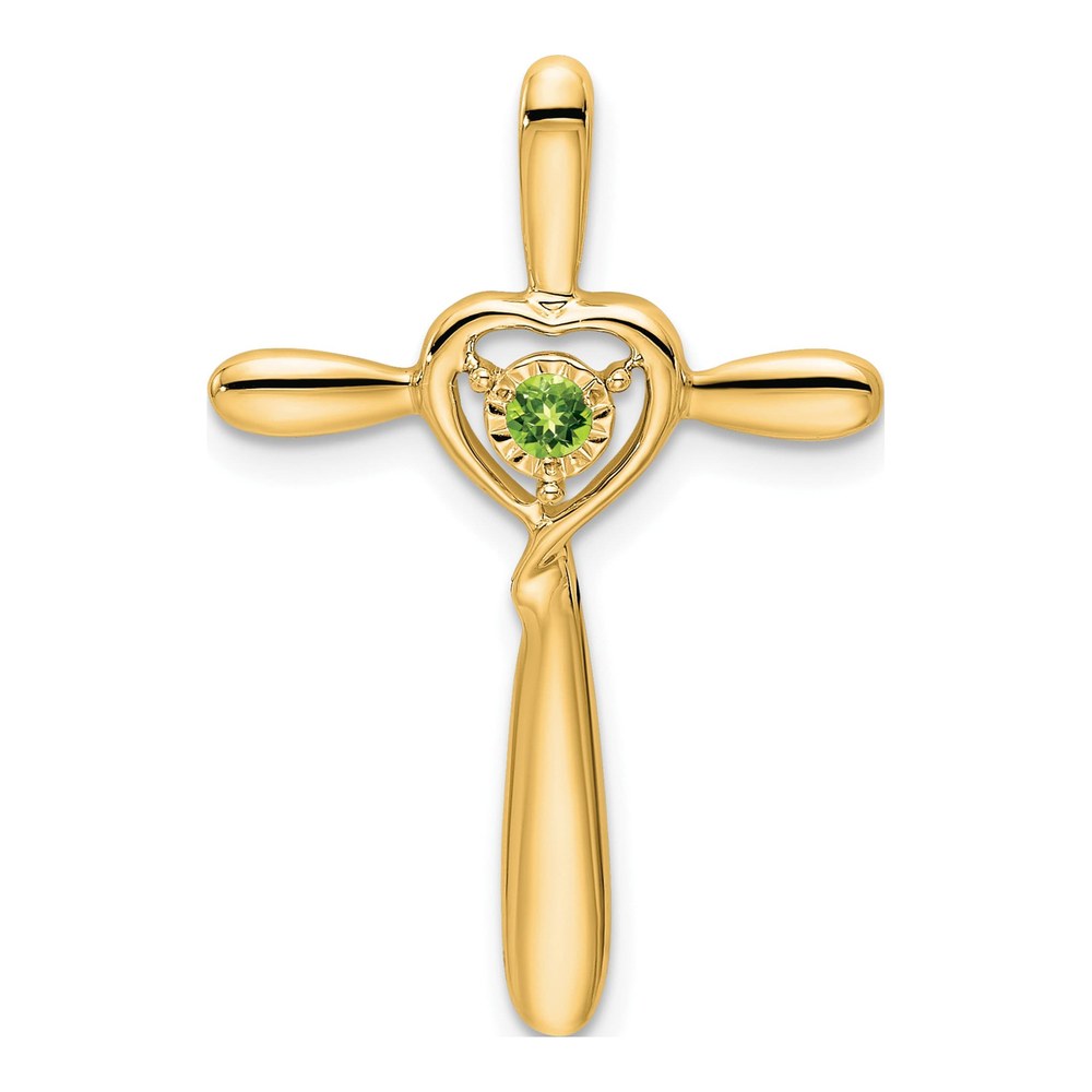 14K Yellow Gold Peridot August Cross Heart Slide Pendant