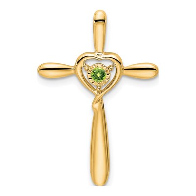 14K Yellow Gold Peridot August Cross Heart Slide Pendant