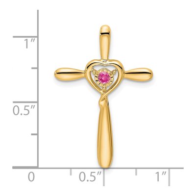 14K Yellow Gold Pink Tourmaline October Birthstone Cross Heart Slide Pendant – view 2