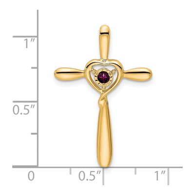 14K Yellow Gold Rhodolite Garnet June Birthstone Cross Charm – view 2