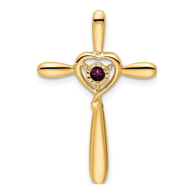 14K Yellow Gold Rhodolite Garnet June Birthstone Cross Charm