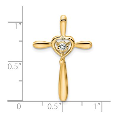 14K Yellow Gold White Topaz Cross Heart Slide Pendant – view 2