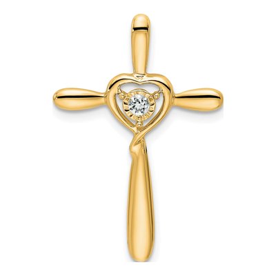 14K Yellow Gold White Topaz Cross Heart Slide Pendant