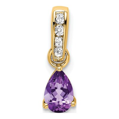 10K Yellow Gold Amethyst & Diamond Birthstone Pendant