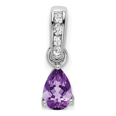 14K White Gold Amethyst & Diamond Birthstone Pendant