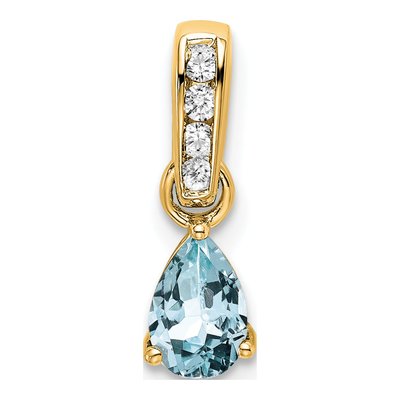 10K Yellow Gold Aquamarine & Diamond Birthstone Pendant