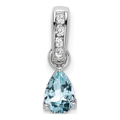 14K White Gold Aquamarine & Diamond Pear Pendant