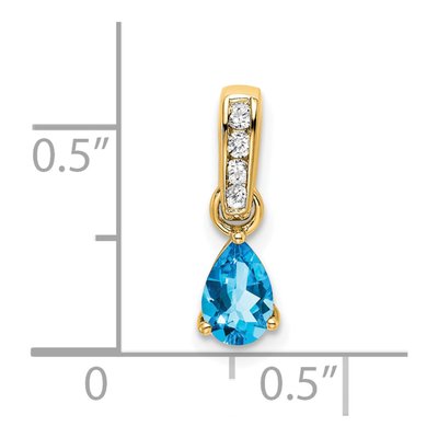 10K Yellow Gold Swiss Blue Topaz & Diamond Pear Pendant – view 2