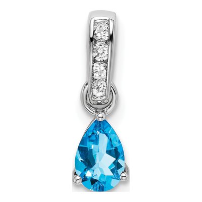 14K White Gold Sky Blue Topaz & Diamond Pendant