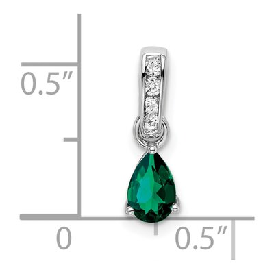 10K White Gold Lab-Created Emerald & Diamond Pear May Pendant – view 3
