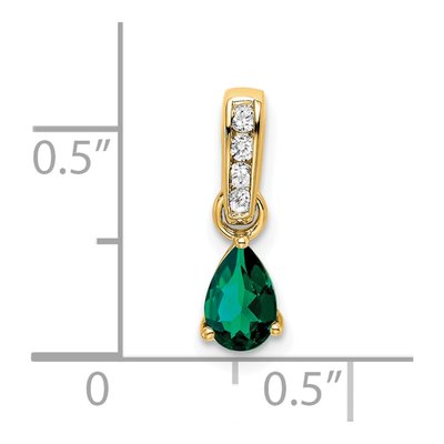 10K Yellow Gold Lab-Created Emerald & Diamond Pear Pendant – view 2