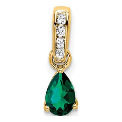 10K Yellow Gold Lab-Created Emerald & Diamond Pear Pendant