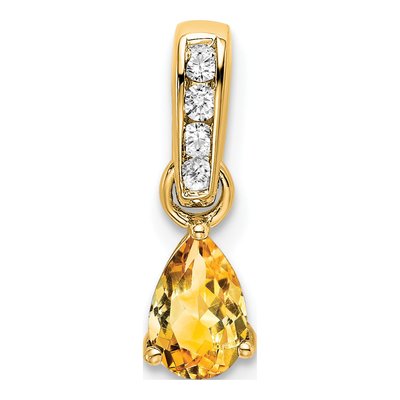10K Yellow Gold Citrine & Diamond November Birthstone Pendant