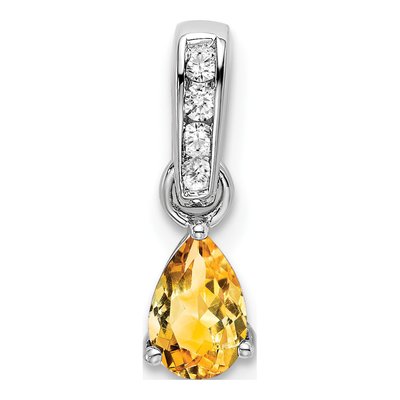14K White Gold Citrine & Diamond Pear November Pendant